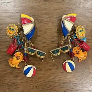 Rare Vintage Lunch At The Ritz Clip Earrings Cruise Wear Beach Summer Dangle 80s